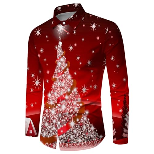 Weihnachtshemd Herren lustig, Hemd Weihnachten Herren Weihnachts Hemd Langarm Hemden mit 3D Drucken Weihnachtsmotiv Funky Christmas Shirt Weihnachtshemden Männer Weihnachtsshirt Freizeithemd von DeaAmyGline
