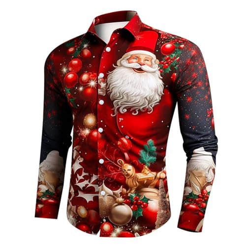Weihnachtshemd Herren lustig, Hemd Weihnachten Herren Weihnachts Hemd Langarm Hemden mit 3D Drucken Weihnachtsmotiv Funky Christmas Shirt Weihnachtshemden Männer Weihnachtsshirt Freizeithemd von DeaAmyGline