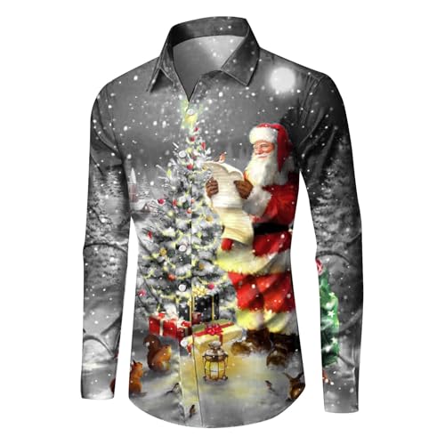 Weihnachtshemd Herren lustig, Hemd Weihnachten Herren Weihnachts Hemd Langarm Hemden mit 3D Drucken Weihnachtsmotiv Funky Christmas Shirt Weihnachtshemden Männer Weihnachtsshirt Freizeithemd von DeaAmyGline