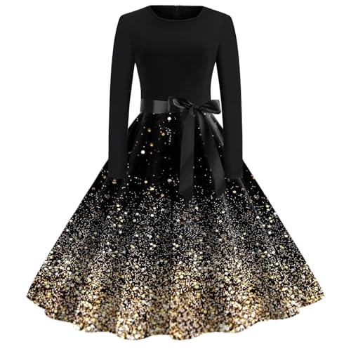 Weihnachtskleid Damen Elegant Kleid Weihnachten Langarm Weihnachts Kleider mit Weihnachtsmotiv V Ausschnitt Rockabilly Vintage Swing Christmas Dress Weihnachtskleider Partykleid Cocktailkleid von DeaAmyGline
