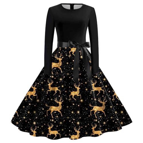 Weihnachtskleid Damen Elegant Kleid Weihnachten Langarm Weihnachts Kleider mit Weihnachtsmotiv V Ausschnitt Rockabilly Vintage Swing Christmas Dress Weihnachtskleider Partykleid Cocktailkleid von DeaAmyGline