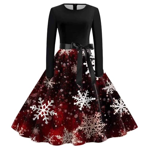 Weihnachtskleid Damen Elegant Kleid Weihnachten Langarm Weihnachts Kleider mit Weihnachtsmotiv V Ausschnitt Rockabilly Vintage Swing Christmas Dress Weihnachtskleider Partykleid Cocktailkleid von DeaAmyGline