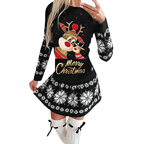 Weihnachtskleid Damen Pulloverkleid- Kleid Weihnachten Damen - Weihnachts Kleider Damen Langarm Pullover Kleid mit Rentier Weihnachtsmotiv Shirtkleid Minikleid Weihnachtskleider Partykleid für Frauen von DeaAmyGline