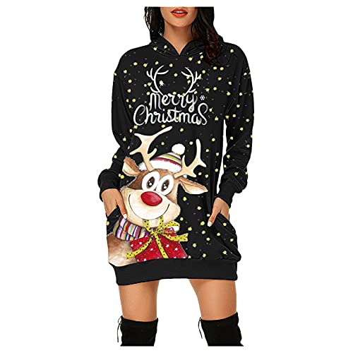 Weihnachtskleid Damen - Weihnachts Hoodie Kleid Damen Pulloverkleid Weihnachten Sweatkleid Christmas Pullover Kleider Weihnachtspullover Kapuzenpullover Weihnachtskleider für Frauen Teenager Mädchen von DeaAmyGline