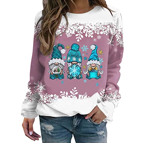 Weihnachtspullover Damen Langarmshirt- Pullover Weihnachten Damen Sweatshirt-Weihnachtsshirt Damen Langarm mit Weihnachtsmotiv Wichtel Schneemann Locker Weihnachts Tshirt für Frauen Teenager Mädchen von DeaAmyGline