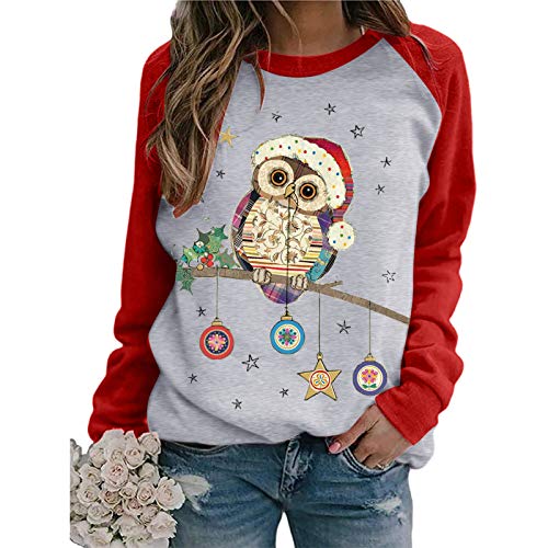 Weihnachtspullover Damen Langarmshirt- Pullover Weihnachten Damen Sweatshirt-Weihnachtsshirt Damen Langarm mit Wichtel Weihnachtsmotiv Tshirt Lustig Weihnachts T-Shirts für Frauen Teenager Mädchen von DeaAmyGline