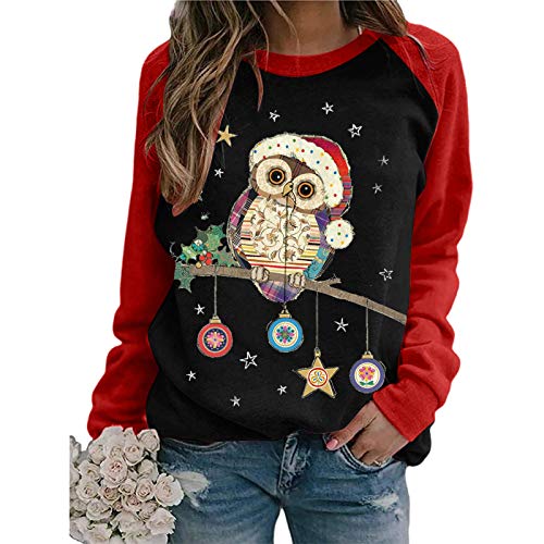 Weihnachtspullover Damen Langarmshirt - Pullover Weihnachten Sweatshirt T-Shirt Langarm Weihnachtsshirt mit Eule Weihnachtsmotiv Weihnachts Oberteile Bluse Tops für Frauen Teenager Mädchen von DeaAmyGline