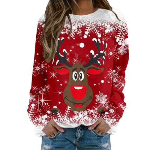 Weihnachtspullover Damen Weihnachten Pullover Weihnachts Sweatshirt mit Weihnachtsmotiv Weihnachtsshirt Langarm Tshirt Rundhals Oberteile Weihnachtspulli Christmas Shirt für Frauen Teenager Mädchen von DeaAmyGline