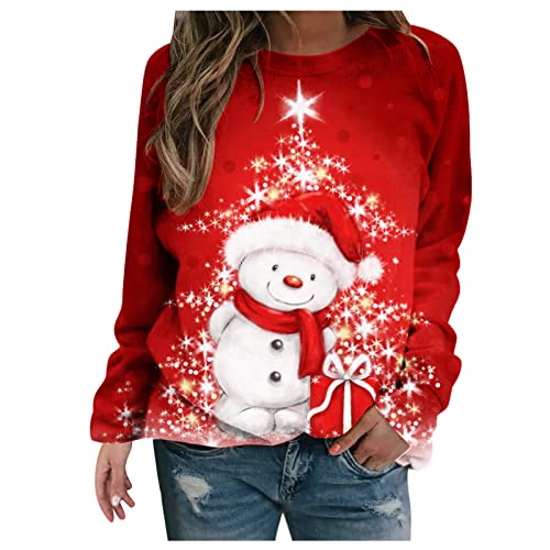 Weihnachtspullover Damen Weihnachten Pullover Weihnachts Sweatshirt mit Weihnachtsmotiv Weihnachtsshirt Langarm Tshirt Rundhals Oberteile Weihnachtspulli Christmas Shirt für Frauen Teenager Mädchen von DeaAmyGline