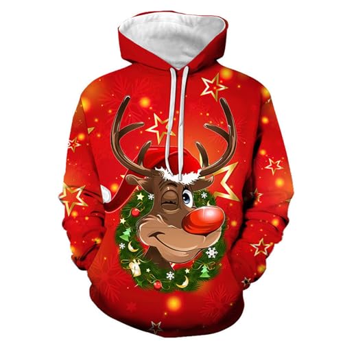 Weihnachtspullover Herren Lustig, Unisex Weihnachts Hoodie Herren Damen Kapuzenpullover Hässliche Weihnachten Pullover mit Weihnachtsmotiven Hoody Sweatshirt mit Kapuze Ugly Christmas Kapuzenpulli von DeaAmyGline