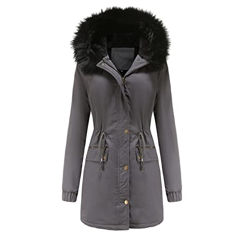 Winterjacke Damen Lang mit Fell Kapuze Warme Kunstpelz Gefüttert Winter Jacke Mantel Parka Wintermantel Dicker Winterparka Daunenjacke Trenchcoat Pelzmantel Große Größen Baumwolljacke Damenjacken von DeaAmyGline