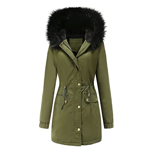 Winterjacke Damen Lang mit Fell Kapuze Warme Kunstpelz Gefüttert Winter Jacke Mantel Parka Wintermantel Dicker Winterparka Daunenjacke Trenchcoat Pelzmantel Große Größen Baumwolljacke Damenjacken von DeaAmyGline