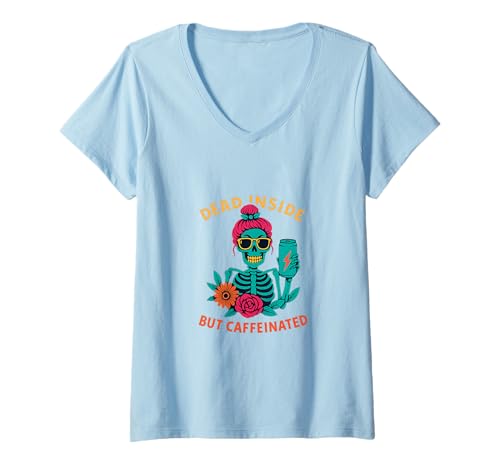 Damen Dead Inside But Coffeinated Skeleton Coffee Energy Drink T-Shirt mit V-Ausschnitt Damen Dead Inside But Coffeinated Skeleton Coffee Energy Drink T-Shirt mit V-Ausschnitt von Dead Inside But Caffeinated Designs