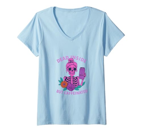 Damen Dead Inside But Coffeinated Skeleton Coffee Energy Drink T-Shirt mit V-Ausschnitt Damen Dead Inside But Coffeinated Skeleton Coffee Energy Drink T-Shirt mit V-Ausschnitt von Dead Inside But Caffeinated Designs