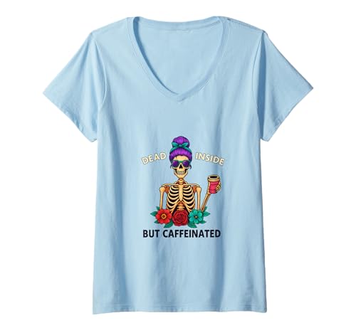 Damen Dead Inside But Coffeinated Skeleton Coffee Energy Drink T-Shirt mit V-Ausschnitt Damen Dead Inside But Coffeinated Skeleton Coffee Energy Drink T-Shirt mit V-Ausschnitt von Dead Inside But Caffeinated Designs