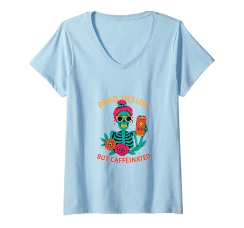 Damen Dead Inside But Coffeinated Skeleton Coffee Energy Drink T-Shirt mit V-Ausschnitt Damen Dead Inside But Coffeinated Skeleton Coffee Energy Drink T-Shirt mit V-Ausschnitt von Dead Inside But Caffeinated Designs