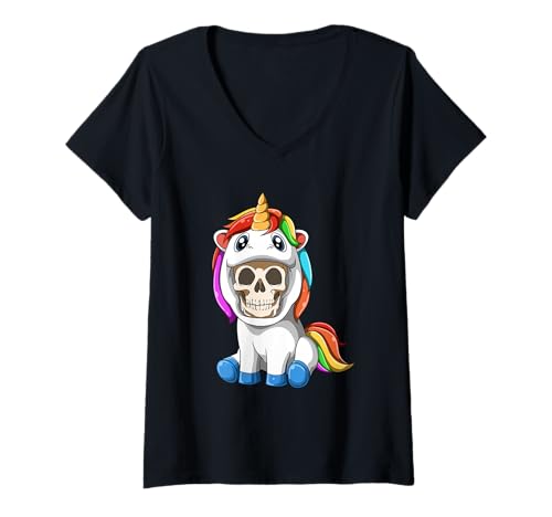 Damen Innerlich tot - Sarkastisches Einhorn T-Shirt mit V-Ausschnitt von Dead Inside - Lustiges Einhorn T-Shirt