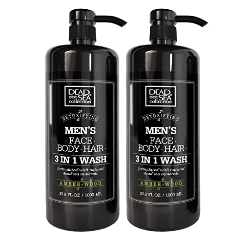 Dead Sea Collection Men’s Body Wash - Pack of 2 (67.6 Fl. Oz) - Amber wood 3 in 1 Body Wash for Men - Face Wash for Men with Shower Gel for Men and Shampoo for Men to Keeping You Feeling Fresh & Cool von Dead Sea Collection