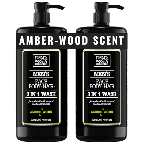 Dead Sea Collection Men’s Body Wash - Pack of 2 (67.6 Fl. Oz) - Amber wood 3 in 1 Body Wash for Men - Face Wash for Men with Shower Gel for Men and Shampoo for Men to Keeping You Feeling Fresh & Cool von Dead Sea Collection