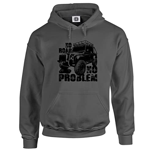 Dead Set Studio Off-Road 4X4 Herren Hoodie - Allradantrieb - No Road No Problem - Classic Car Series, stahlgrau, XL von Dead Set Studio