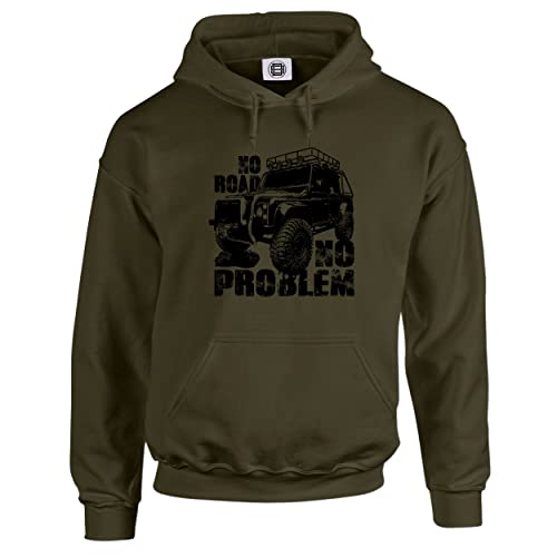 Dead Set Studio Offroad 4X4 Herren Hoodie - Allradantrieb - Kein Problem - Klassische Autoserie, olivgrün, M von Dead Set Studio