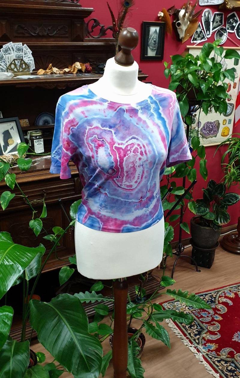 Tie Dye Crop Top L - Ice Geode Achat Batik Crop Shirt Croptop Handgefärbt Einzelstück von DeadButDreamingCL