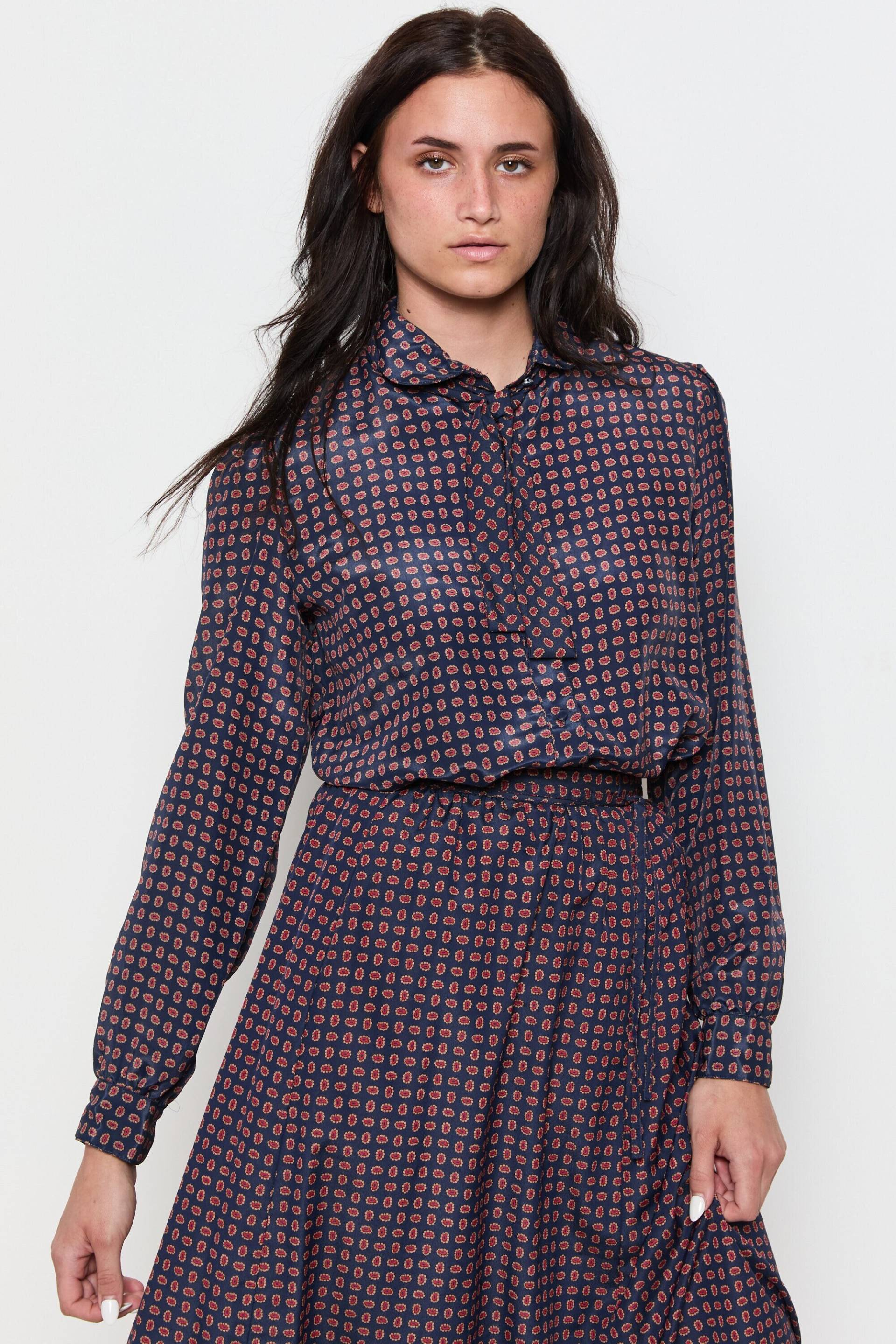 70Er Jahre Navy Rote Paisley Print Rock Set Bluse M von DeadByrdVintage