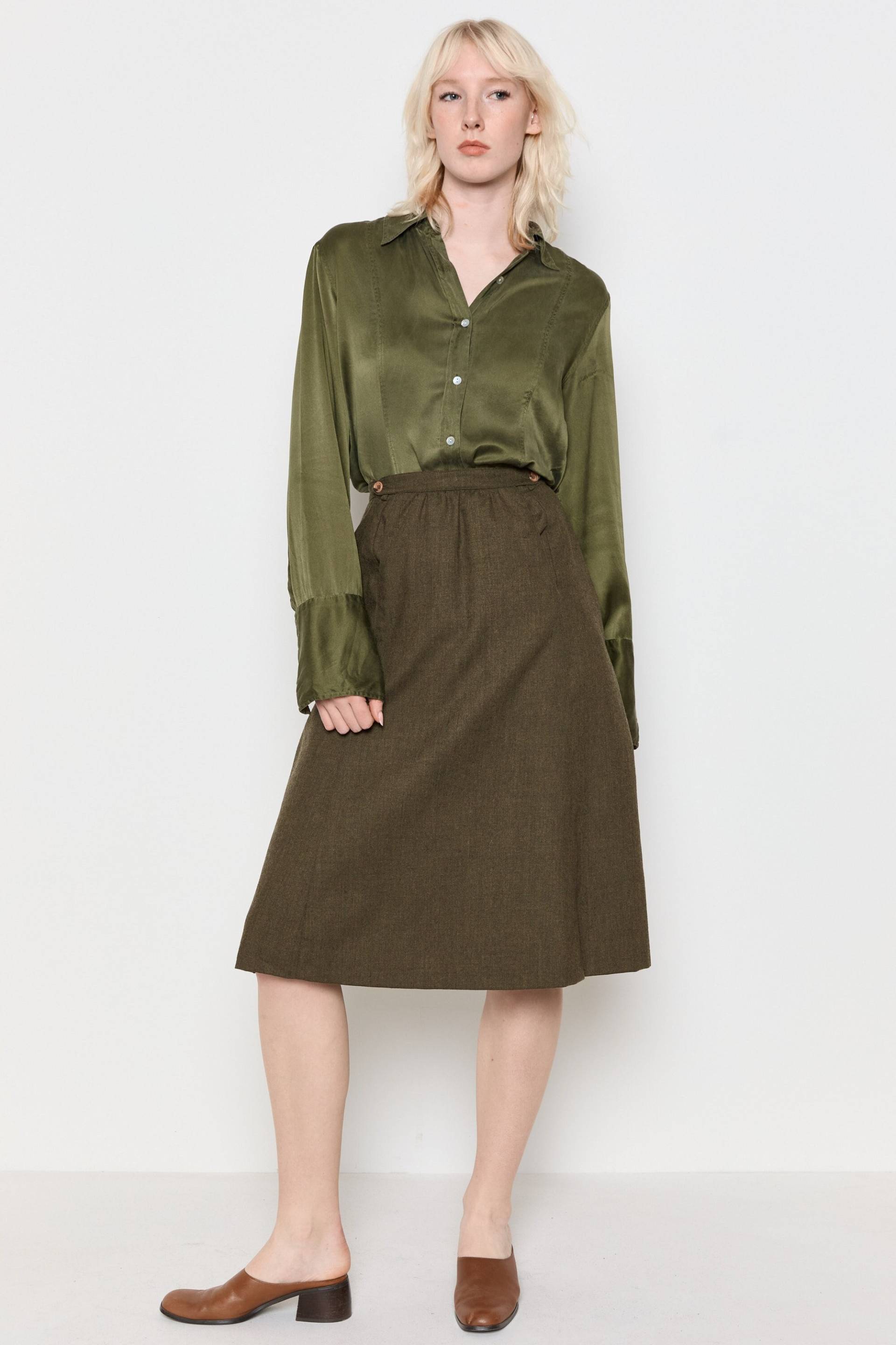 70Er Jahre Olivfarbener Wollrock A-Linie Gr von DeadByrdVintage