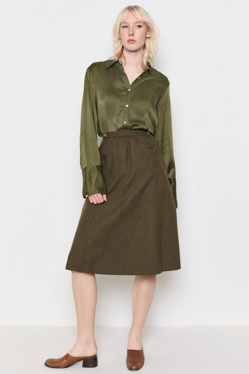 70Er Jahre Olivfarbener Wollrock A-Linie Gr von DeadByrdVintage