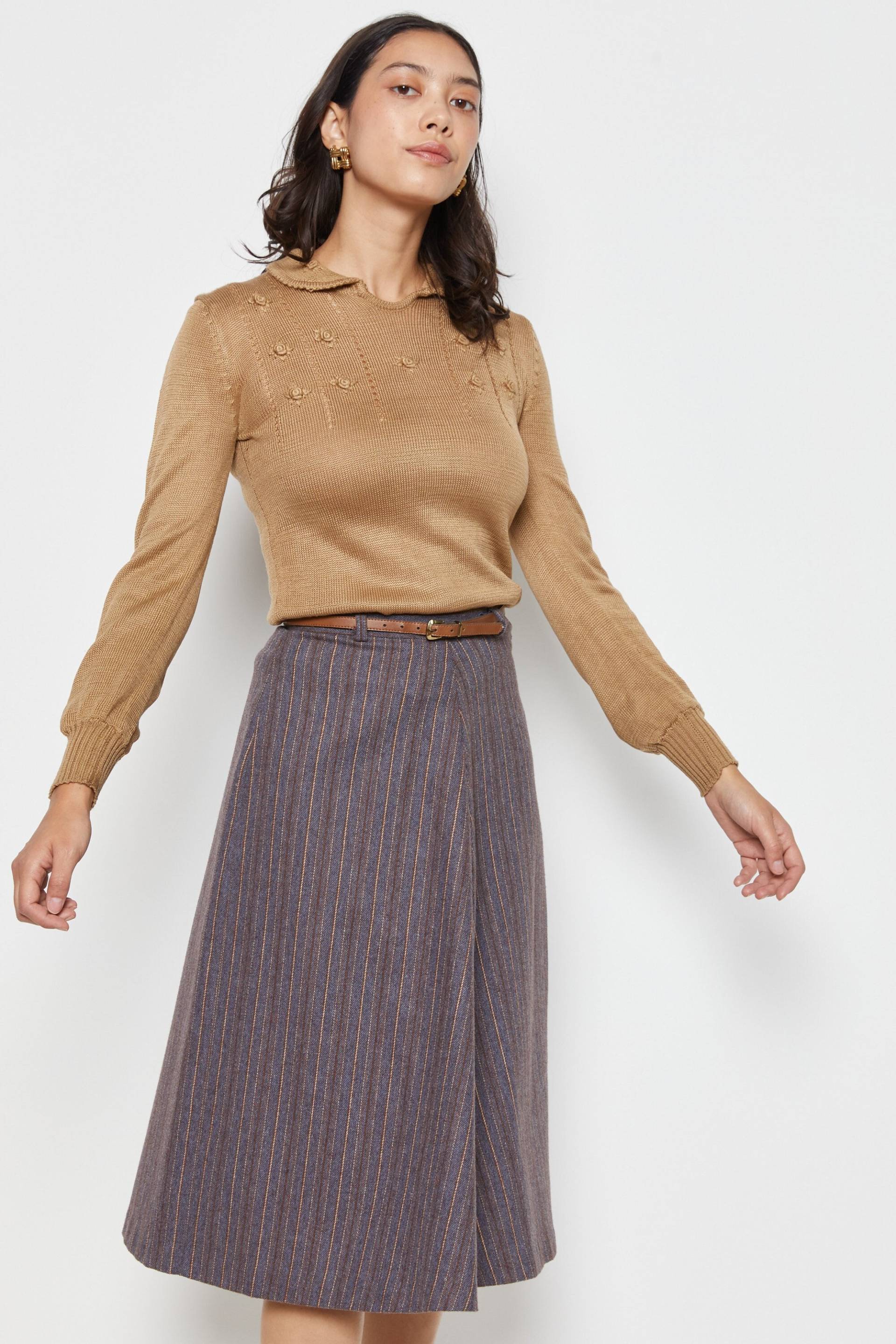 70S Smokey Indigo Gestreifter Wollrock Mit Gürtel Xs von DeadByrdVintage