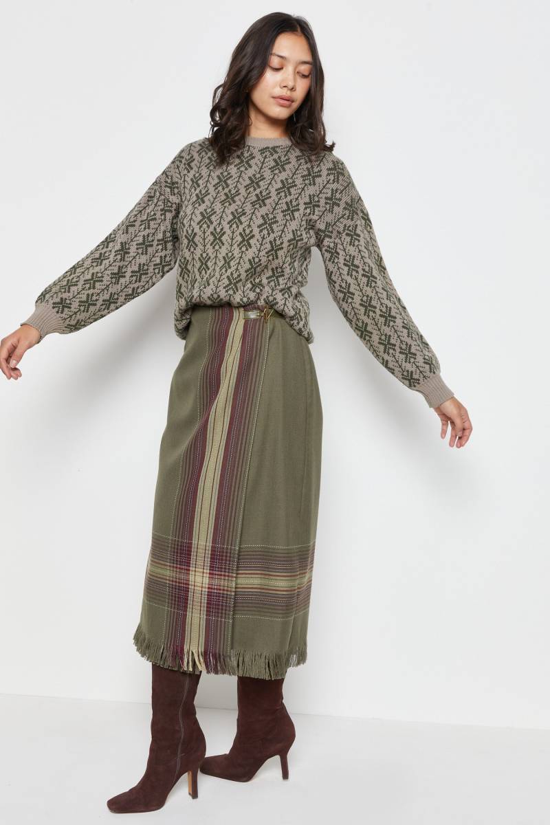 80Er Jahre Oliv Graphic Snowflake Crew Sweater L von DeadByrdVintage