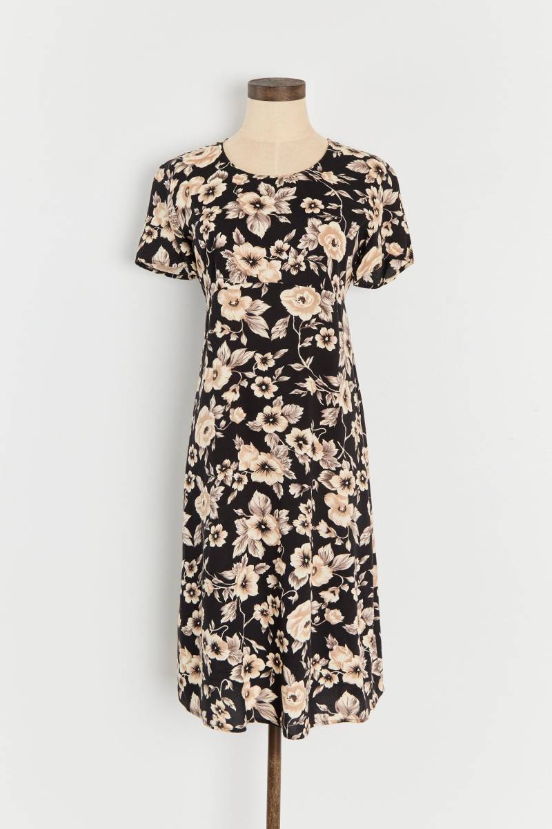 90Er Jahre B&w Floral Tie Back Mini Dress S/M von DeadByrdVintage