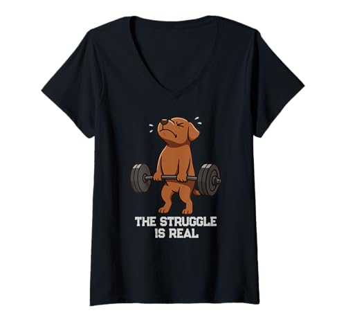 Damen Chocolate Labrador Deadlift Gym Rat Struggle ist echt Mama Papa T-Shirt mit V-Ausschnitt von DeadLiftAxis1