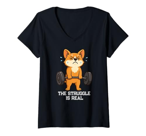 Damen Corgi Hundeschlittenkampf mit Ratten ist echtes Lifting für Mama und Papa T-Shirt mit V-Ausschnitt von DeadLiftAxis1