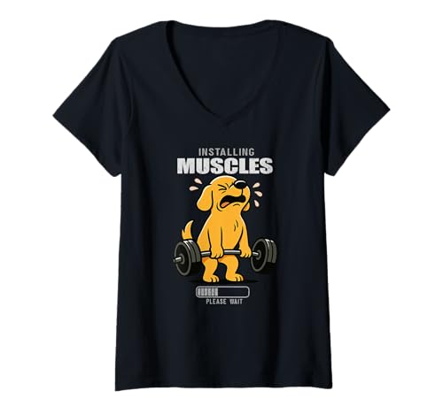 Damen Labrador Kreuzheben Installation Muskel Gym Ratten Heben Mama Papa T-Shirt mit V-Ausschnitt von DeadliftAxis1