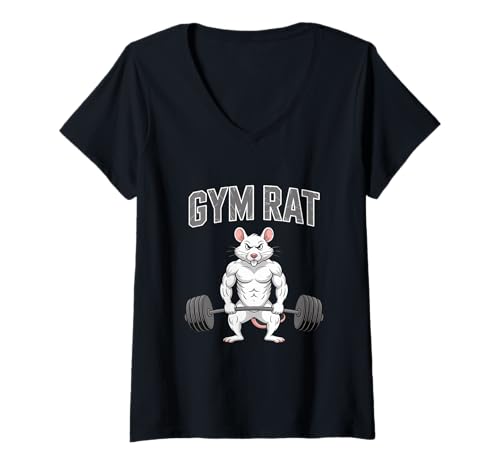 Damen Gym Rat Muscular Mouse Gewichtheber Kreuzheben T-Shirt mit V-Ausschnitt Damen Gym Rat Muscular Mouse Gewichtheber Kreuzheben T-Shirt mit V-Ausschnitt von Deadlifting Power Training Routine