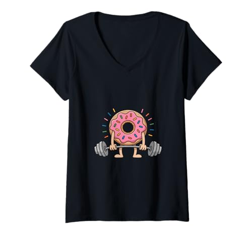 Damen Kawaii Cartoon Donut Gewichtheben Kawaii Kreuzheben T-Shirt mit V-Ausschnitt Damen Kawaii Cartoon Donut Gewichtheben Kawaii Kreuzheben T-Shirt mit V-Ausschnitt von Deadlifting Power Training Routine