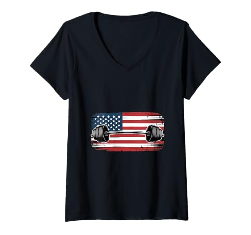 Damen Patriotischer Gewichtheber, USA-Flagge, Langhantel, Kreuzheben T-Shirt mit V-Ausschnitt Damen Patriotischer Gewichtheber, USA-Flagge, Langhantel, Kreuzheben T-Shirt mit V-Ausschnitt von Deadlifting Power Training Routine