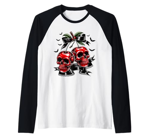 Damen Gothic-Top mit Totenkopf-Motiv, für Halloween, Kokette Raglan von Deadly Cherry Collective Apparel Co.