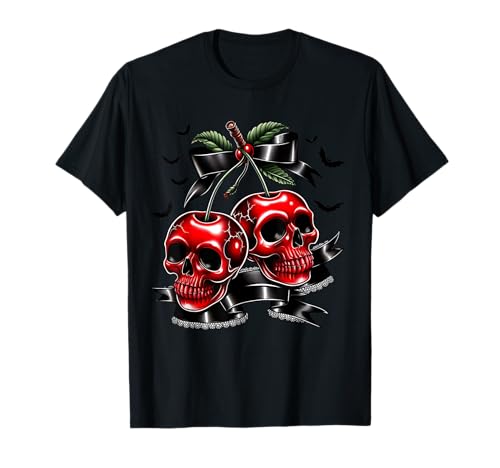 Damen Gothic-Top mit Totenkopf-Motiv, für Halloween, Kokette T-Shirt Damen Gothic-Top mit Totenkopf-Motiv, für Halloween, Kokette T-Shirt von Deadly Cherry Collective Apparel Co.