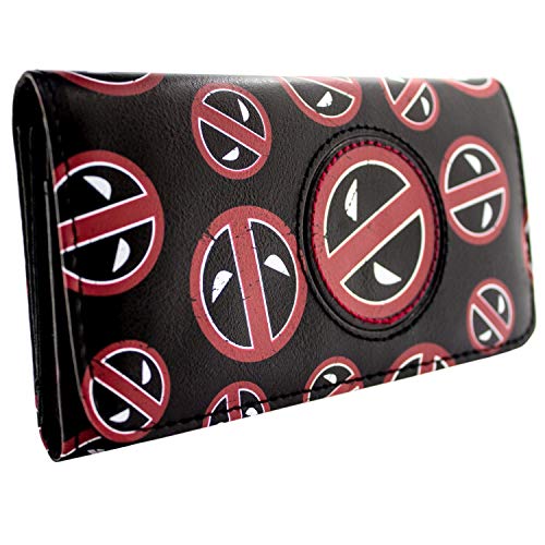 Deadpool MERC with a Mouth! Patchwork-Gesicht Badges Portemonnaie Tri-Fold mit Münzfach & Kartenhalter, Schwarz von Deadpool