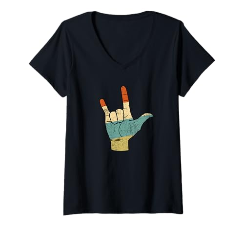 Damen Deaf I Love You Zeichen Nonverbale Sprache Deaf ASL Love T-Shirt mit V-Ausschnitt Damen Deaf I Love You Zeichen Nonverbale Sprache Deaf ASL Love T-Shirt mit V-Ausschnitt von Deaf ASL Sign Languge Tees