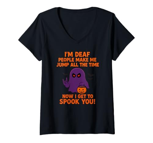 Damen Ich Bin taub Funny Halloween T-Shirt mit V-Ausschnitt von Deaf Halloween