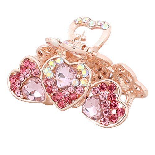 DealMux Strass Welt Metall Frauen Herz-Deck 5 Teeth gefedert Haar-Greifer-Rosa von DealMux