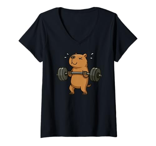 Damen Capybara Kreuzheben Gym Ratte Tierliebhaber Heben Männer Frauen T-Shirt mit V-Ausschnitt von DealiftAxis1