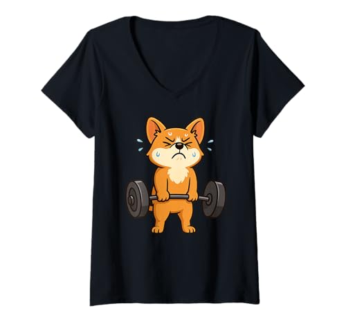 Damen Corgi Kreuzheben für Hunde, für Ratten, Tierliebhaber, zum Heben von Müttern und Papas T-Shirt mit V-Ausschnitt von DealiftAxis1