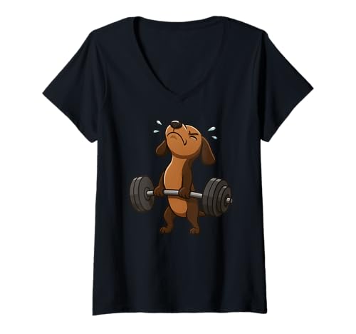 Damen Dackel Doxie Kreuzheben Gym Ratte Hundeliebhaber Heben Mama Papa T-Shirt mit V-Ausschnitt von DealiftAxis1