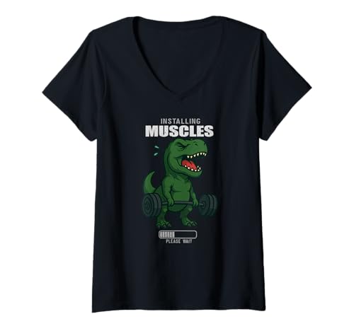 Damen Dinosaurier Trex Kreuzheben Gym Ratte Installation Muskel Männer Frauen T-Shirt mit V-Ausschnitt Damen Dinosaurier Trex Kreuzheben Gym Ratte Installation Muskel Männer Frauen T-Shirt mit V-Ausschnitt von DealiftAxis1