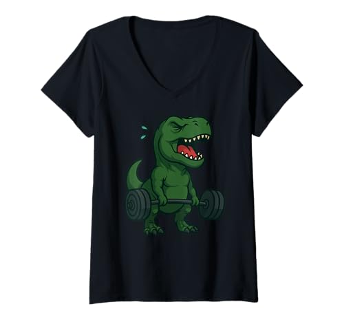 Damen Dinosaurier Trex Kreuzheben Gym Rattenheben Männer Frauen T-Shirt mit V-Ausschnitt Damen Dinosaurier Trex Kreuzheben Gym Rattenheben Männer Frauen T-Shirt mit V-Ausschnitt von DealiftAxis1