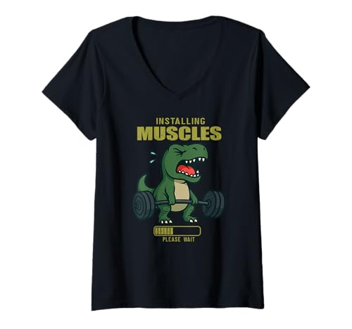 Damen Dinosaurier Trex Kreuzheben Installation Muskel Gym Ratte Männer Frauen T-Shirt mit V-Ausschnitt von DealiftAxis1